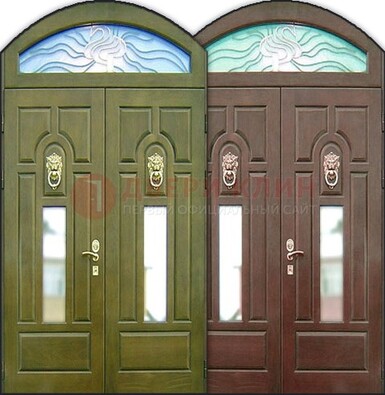Стальная арочная дверь со стеклом ДА-17 для монолитного дома в Рязани