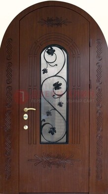 Качественная входная арочная дверь со стеклом и ковкой ДА-18 в Рязани