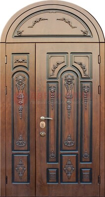 Арочная железная дверь с виноритом и узором ДА-36 в Рязани