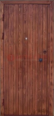 Коричневая железная дверь с евровагонкой ДЕ-18 в Рязани