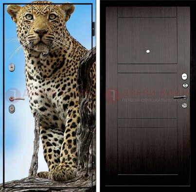 Железная дверь с рисунком гепарда снаружи ДФ-27 в Рязани
