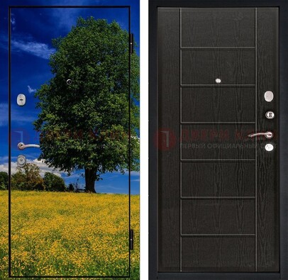 Железная дверь с фотопечатью дерева в поле ДФ-36 в Рязани