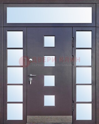 Современная железная дверь со стеклом и фрамугами ДФГ-4 в Рязани