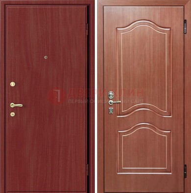 Красная металлическая дверь с ламинатом МДФ внутри ДЛ-8 в Рязани