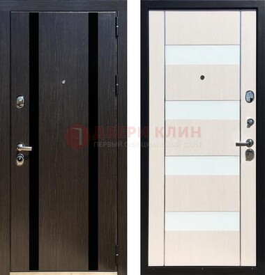 Черная железная дверь с МДФ и декоративными вставками ДМ-157 в Рязани