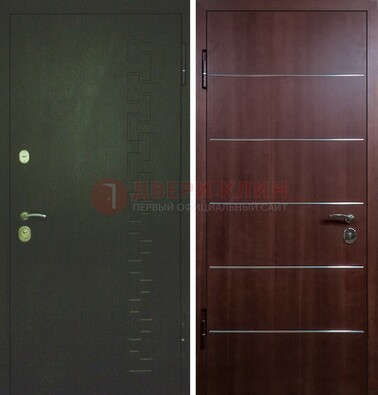 Темная металлическая дверь с МДФ ламинат с молдингами внутри ДМ-16 в Рязани