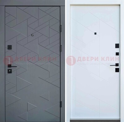 Серая металлическая дверь МДФ с узором  ДМ-224 в Рязани