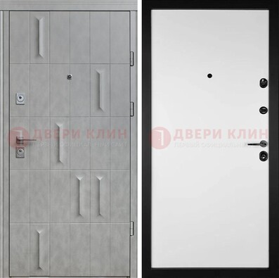 Серая стальная дверь с рисунком МДФ и внутри Белый ясень ДМ-280 в Рязани