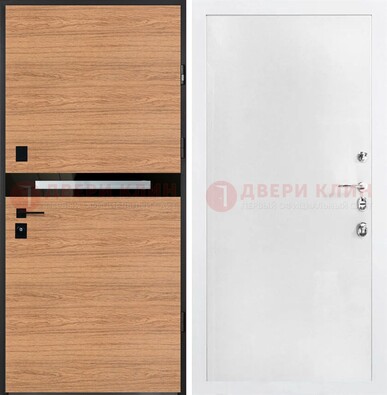 Железная коричневая дверь с МДФ в белом цвете ДМ-313 в Рязани