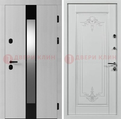 Белая металлическая дверь МДФ с зеркальной вставкой ДМ-324 в Рязани