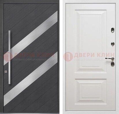 Серая входная дверь МДФ с металлическими вставками ДМ-325 в Рязани
