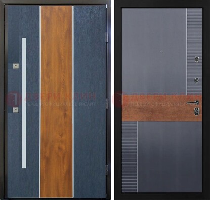 Темная металлическая дверь МДФ со вставками ДМ-411 в Рязани