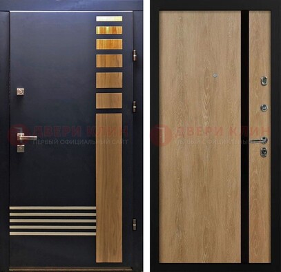 Черная металлическая дверь с МДФ хайтек ДМ-513 в Рязани