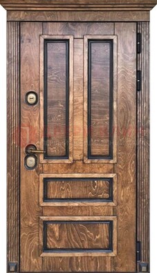 Коричневая входная дверь для загородного дома с МДФ ДМ-526 в Рязани