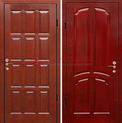 Красная металлическая дверь с массивом дуба ДМД-15 в Рязани