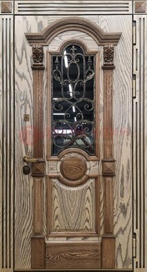 Железная дверь с массивом дуба со стеклом и ковкой ДМД-47 в Рязани