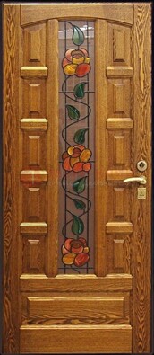 Стальная дверь с массивом дуба и витражным стеклом ДМД-48 в Рязани