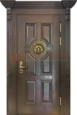 Коричневая металлическая дверь с массивом дуба ДМД-50 в Рязани