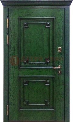 Зеленая входная дверь с массивом дуба ДМД-51 в Сергиевом Посаде