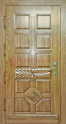 Светлая стальная дверь с массивом дуба и узором ДМД-63 в Рязани