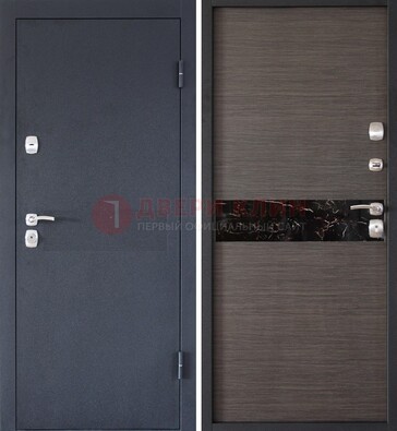 Черная железная дверь с порошковым напылением МДФ внутри ДП-114 в Рязани