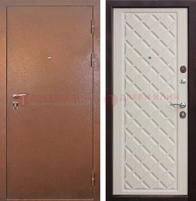 Входная дверь с порошковым покрытием медный антик МДФ Беленый дуб ДП-225 в Рязани