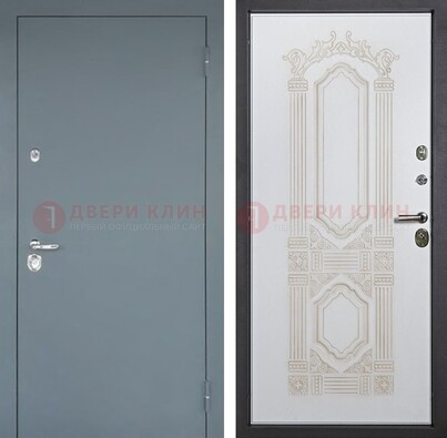 Стальная дверь с порошковым напылением с резной белой МДФ ДП-231 в Рязани