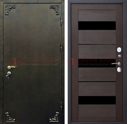 Темная входная дверь с порошковым покрытием и МДФ со стеклом ДП-236 в Рязани