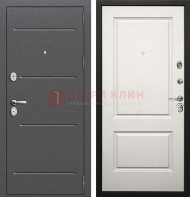 Серая стальная дверь с порошковым покрытием и светлой МДФ ДП-266 в Рязани