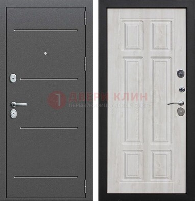Серая металлическая дверь с порошковым покрытием и МДФ Беленый дуб ДП-270 в Рязани
