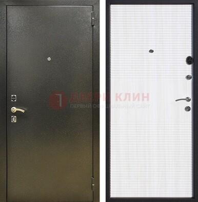 Стальная темно-серая дверь с порошковой отделкой и МДФ Белый ясень ДП-279 в Рязани