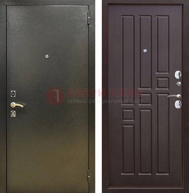 Входная темно-серая дверь с порошковым напылением и коричневой МДФ ДП-301 в Рязани