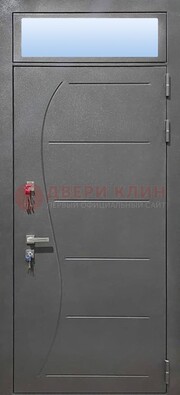 Чёрная входная дверь с порошковым окрасом и стеклом ДП-313 в Рязани