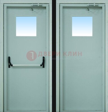 Серая металлическая противопожарная дверь со стеклянной вставкой ДПП-3 в Рязани