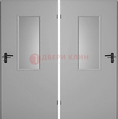Белая металлическая противопожарная дверь с декоративной вставкой ДПП-7 в Рязани