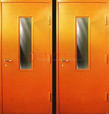 Оранжевая противопожарная дверь со вставкой из стекла ДПП-8 в Рязани