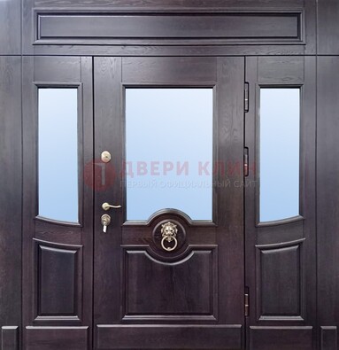 Филенчатая металлическая дверь с панелью МДФ и стеклом ДПР-102 в Рязани