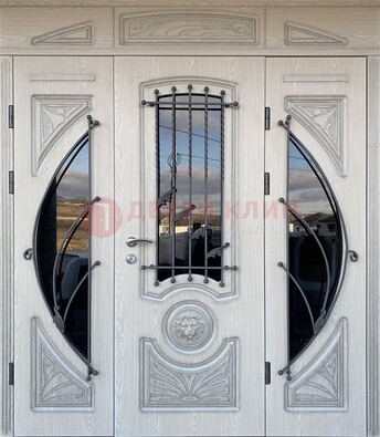 Большая парадная дверь Винорит со стеклом и ковкой ДПР-108 в Рязани