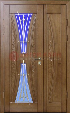Коттеджная парадная дверь со стеклянными вставками и ковкой ДПР-26 в Раменском