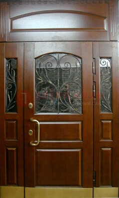 Стальная парадная дверь со вставками из стекла и ковки ДПР-30 в коттедж в Рязани