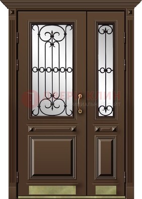 Стальная парадная дверь со вставками из стекла ДПР-32 для кирпичного дома в Рязани