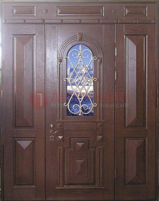 Стальная парадная дверь со стеклом и ковкой ДПР-4 для коттеджа в Рязани