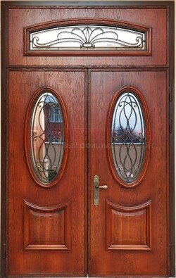 Двупольная парадная дверь с овальными стеклянными вставками ДПР-63 в Рязани