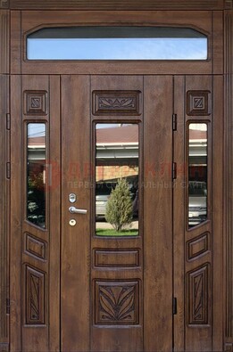 Парадная стальная дверь Винорит со стеклом и резьбой ДПР-97 в Рязани