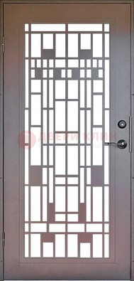 Коричневая стальная решетчатая дверь с узором ДР-4 в Рязани
