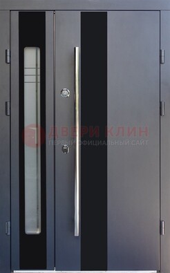 Серая стальная дверь со стеклом ДС-11 в Рязани