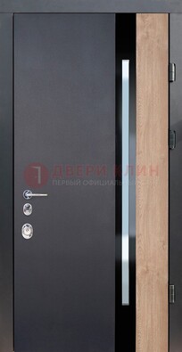 Черная металлическая дверь МДФ со стеклом ДС-14 в Рязани