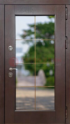 Коричневая стальная дверь со стеклом ДС-19 в Рязани
