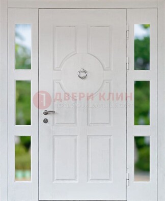Белая стальная дверь со стеклом и фрамугами ДС-20 в Рязани