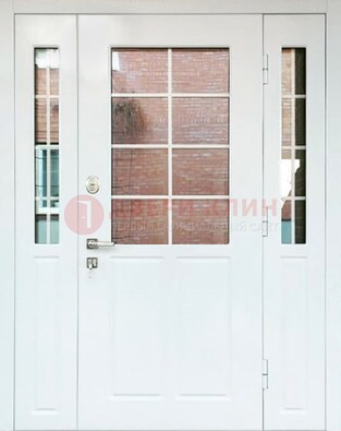 Белая стальная дверь со стеклом и фрамугами ДС-27 в Рязани